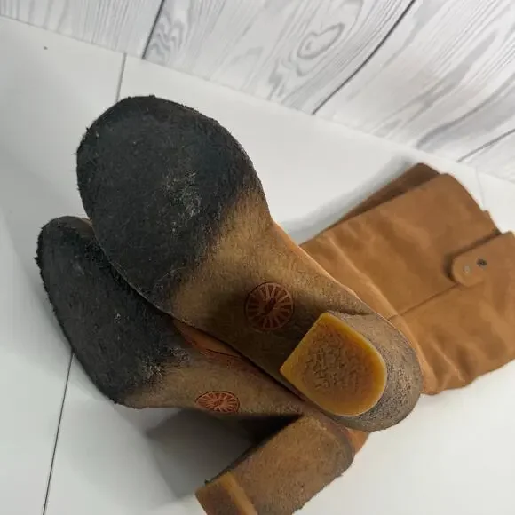 UGG Josie Chestnut Suede Leather Tall Boots Women Size 7 EUR 38 Convertible Heel - Picture 12 of 16